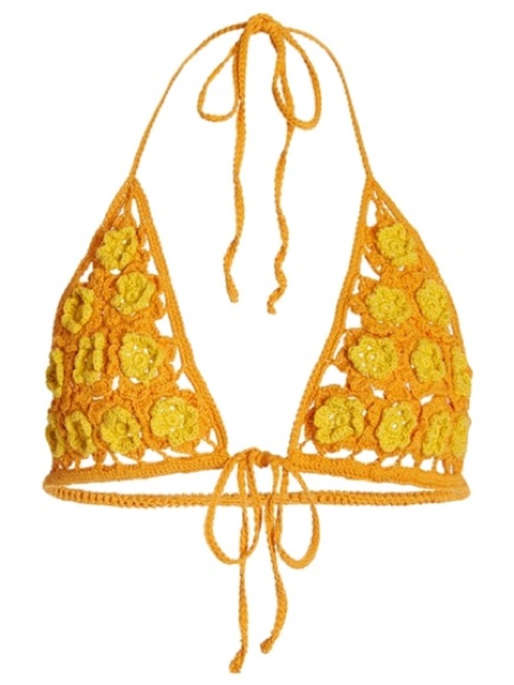 cult gaia Orange and Yellow Crochet Floral Triangle Halter Top